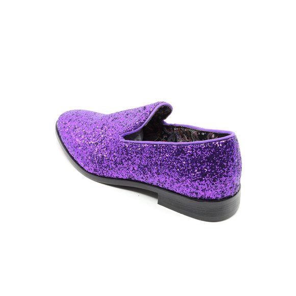 Purple Glitter Men\'s Vintage Designer Classic Smoking Dress Tuxedo Loafers Shoes